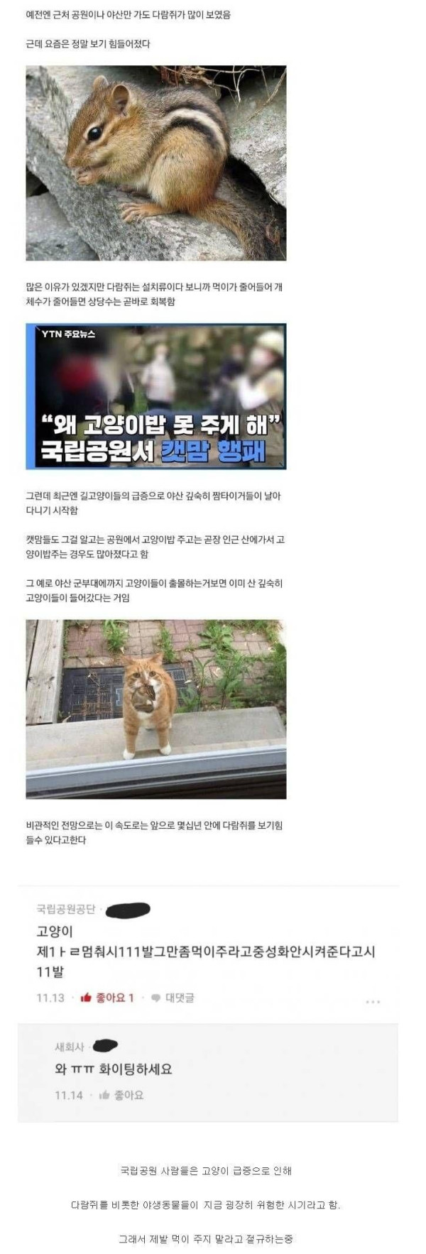 야산에 다람쥐가 잘 안보이는 이유